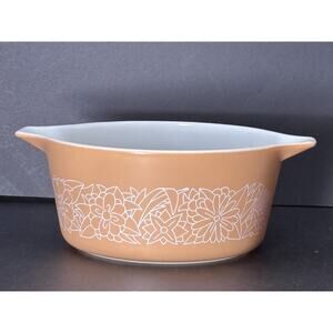 Vintage Pyrex 474-B 1.5 Qt Butterfly Gold Floral Casserole Dish 1970s w/ Handles